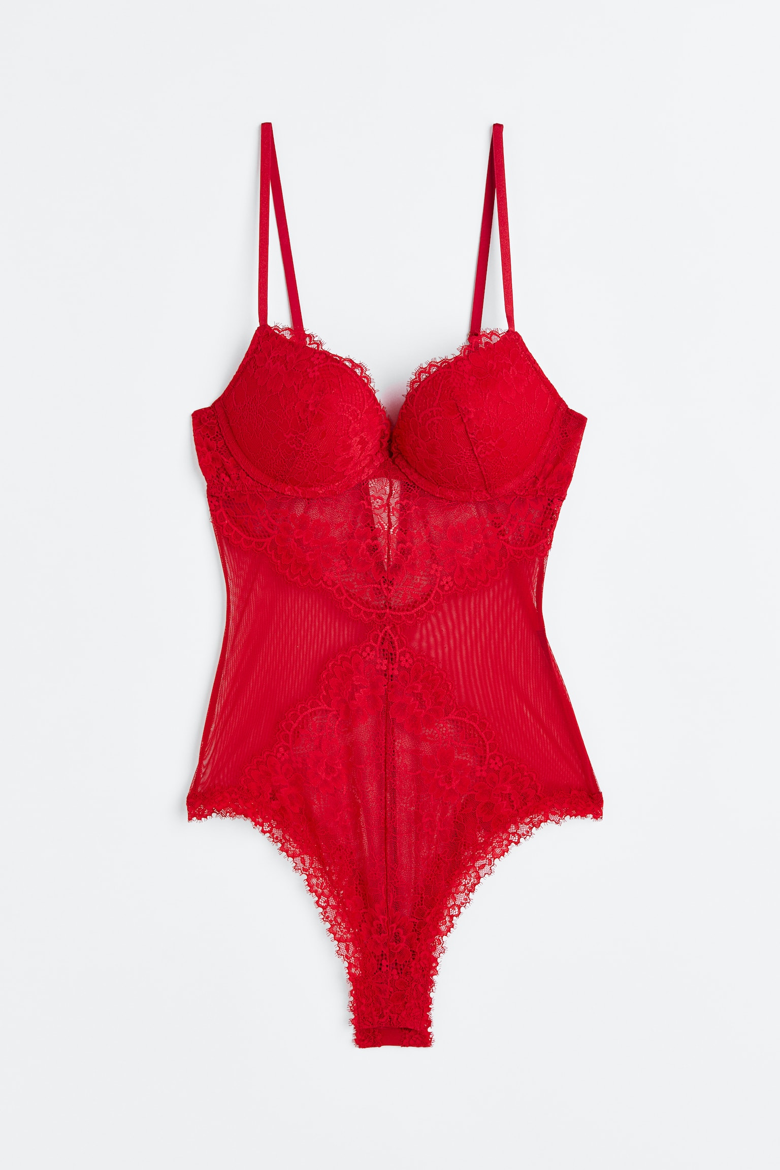 Super Push Up Lace Bodysuit - Red - 1