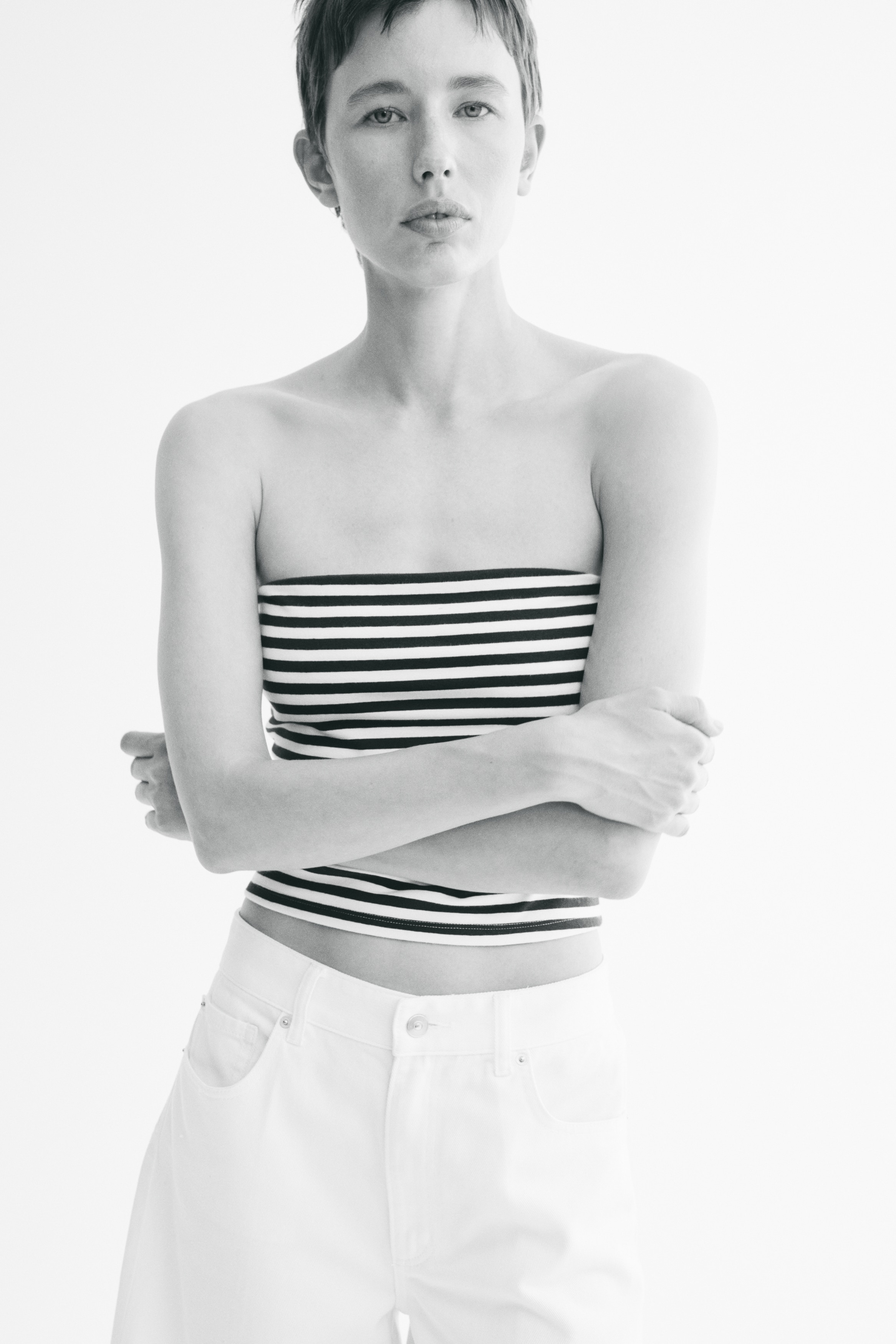Cotton Tube Top - Navy blue/striped/Dark brown/Black