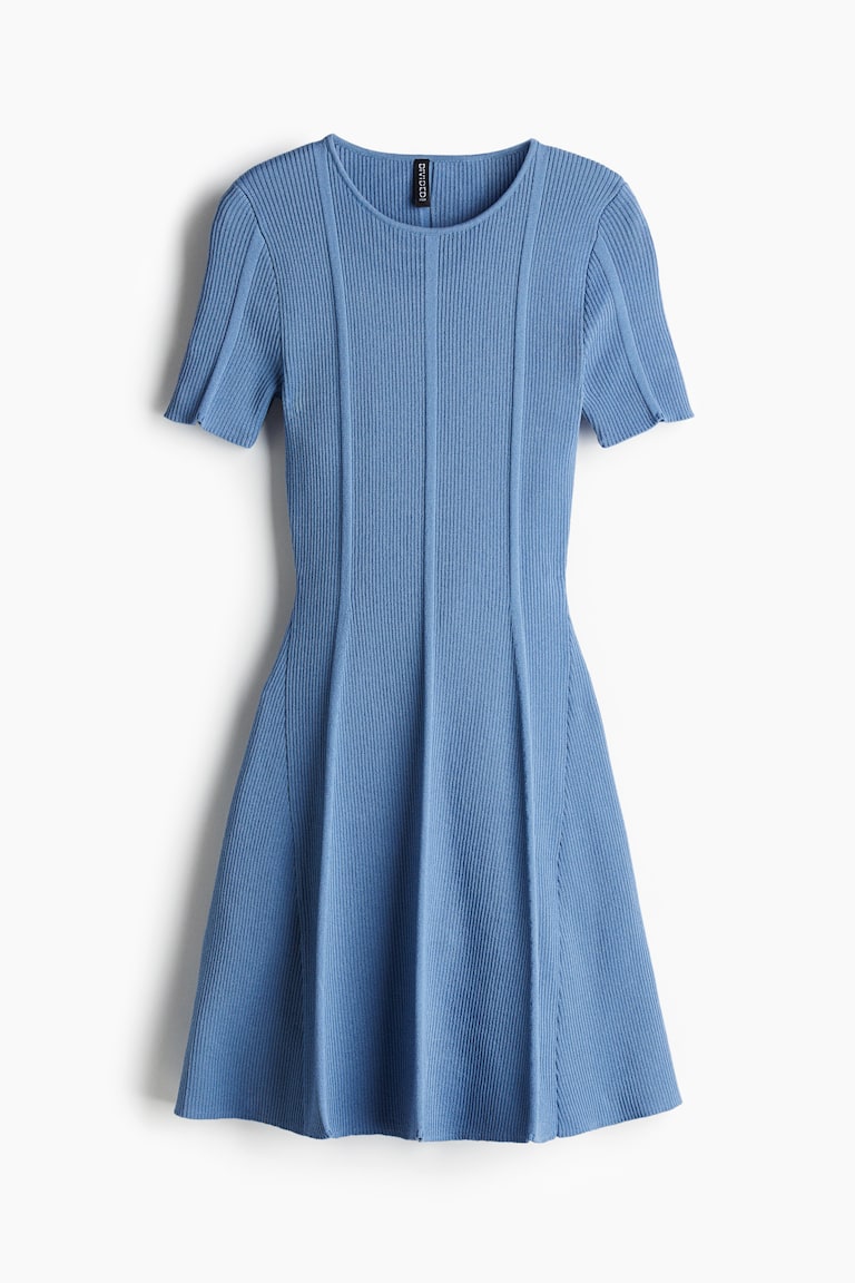 Rib-Knit Dress with Flared Skirt - Blue - Ladies | H&M CA 