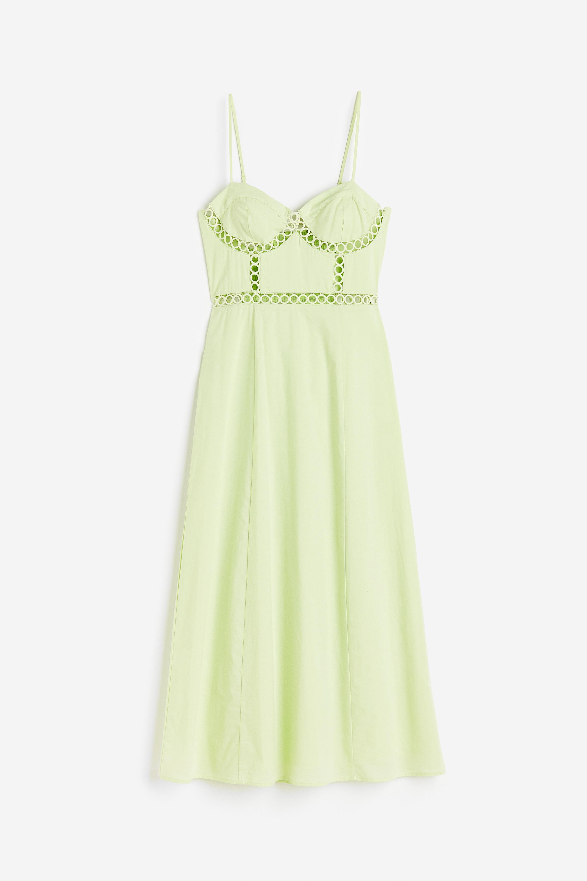 Cotton Dress - Sweetheart Neckline - Sleeveless - Light green 