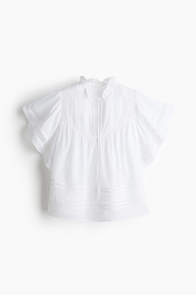 Blouse avec col à nouer - Blanc - 1