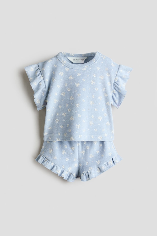 2-piece printed terry set - Light blue/Floral - 1