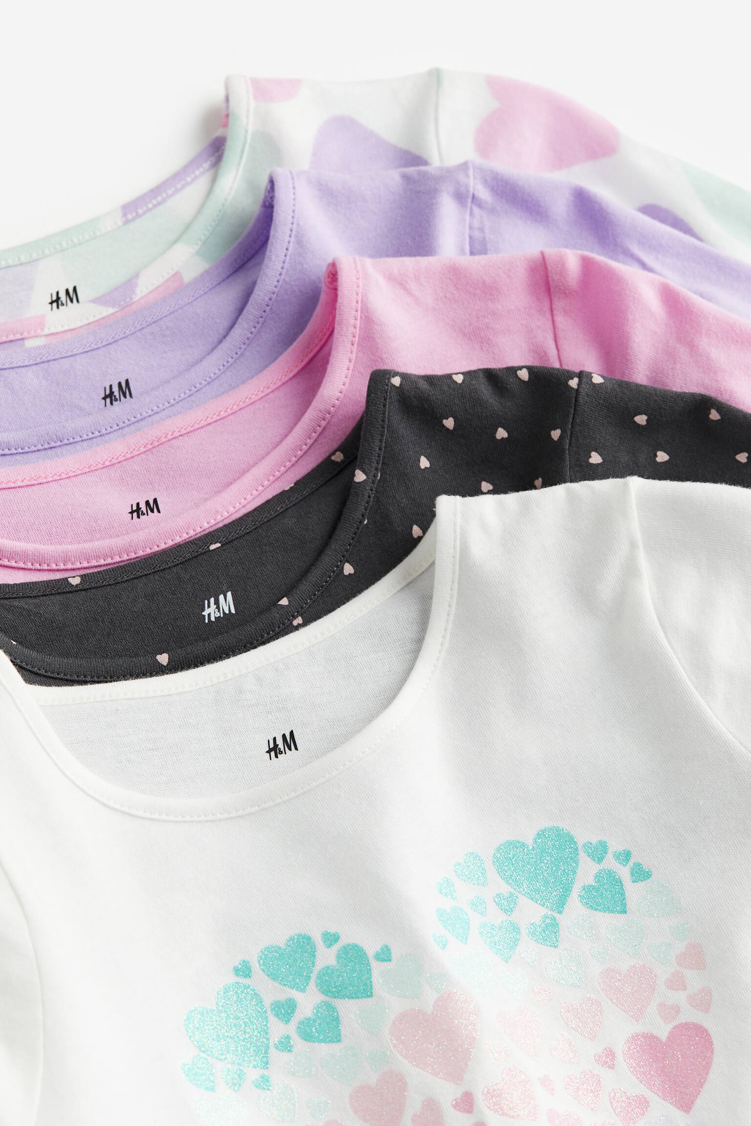 5-pack Long Sleeve Tops - Light pink/Lilac/Dark grey - 2