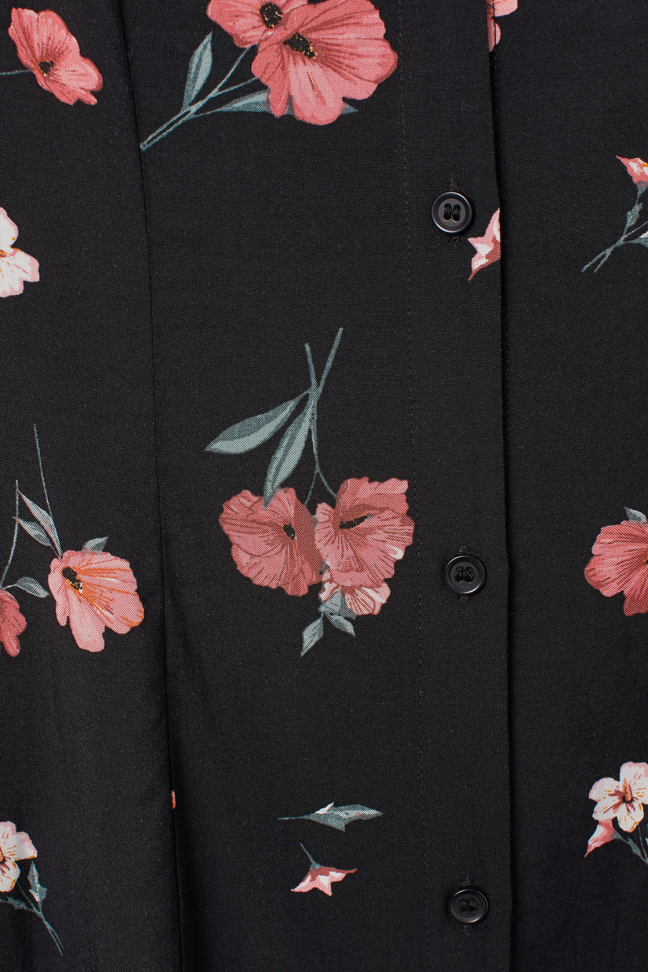Robe col V à motif à fleurs - Noir