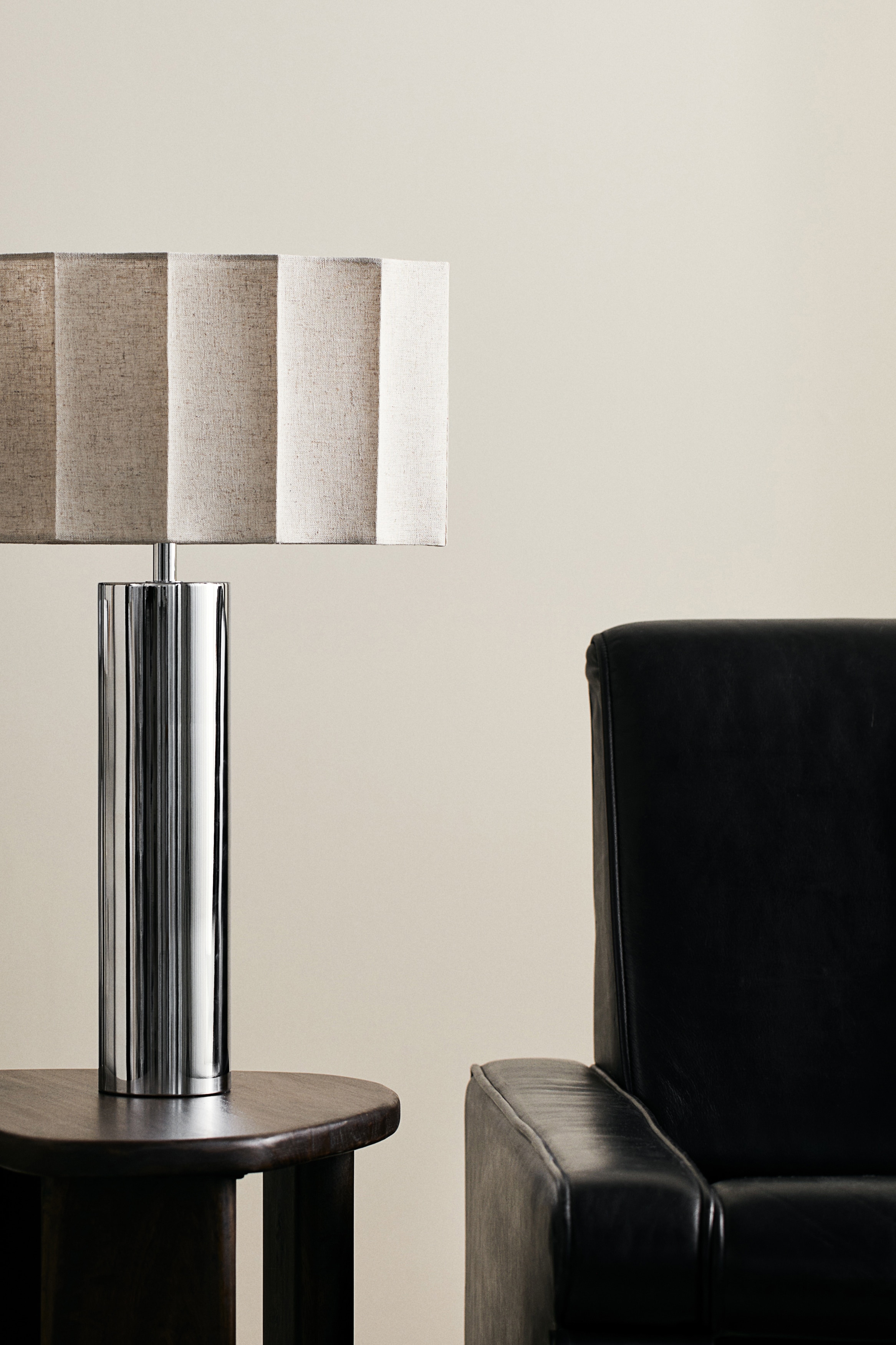 Grand pied de lampe en métal - Argenté/Brun/motif façon bois/Brun foncé/motif façon bois