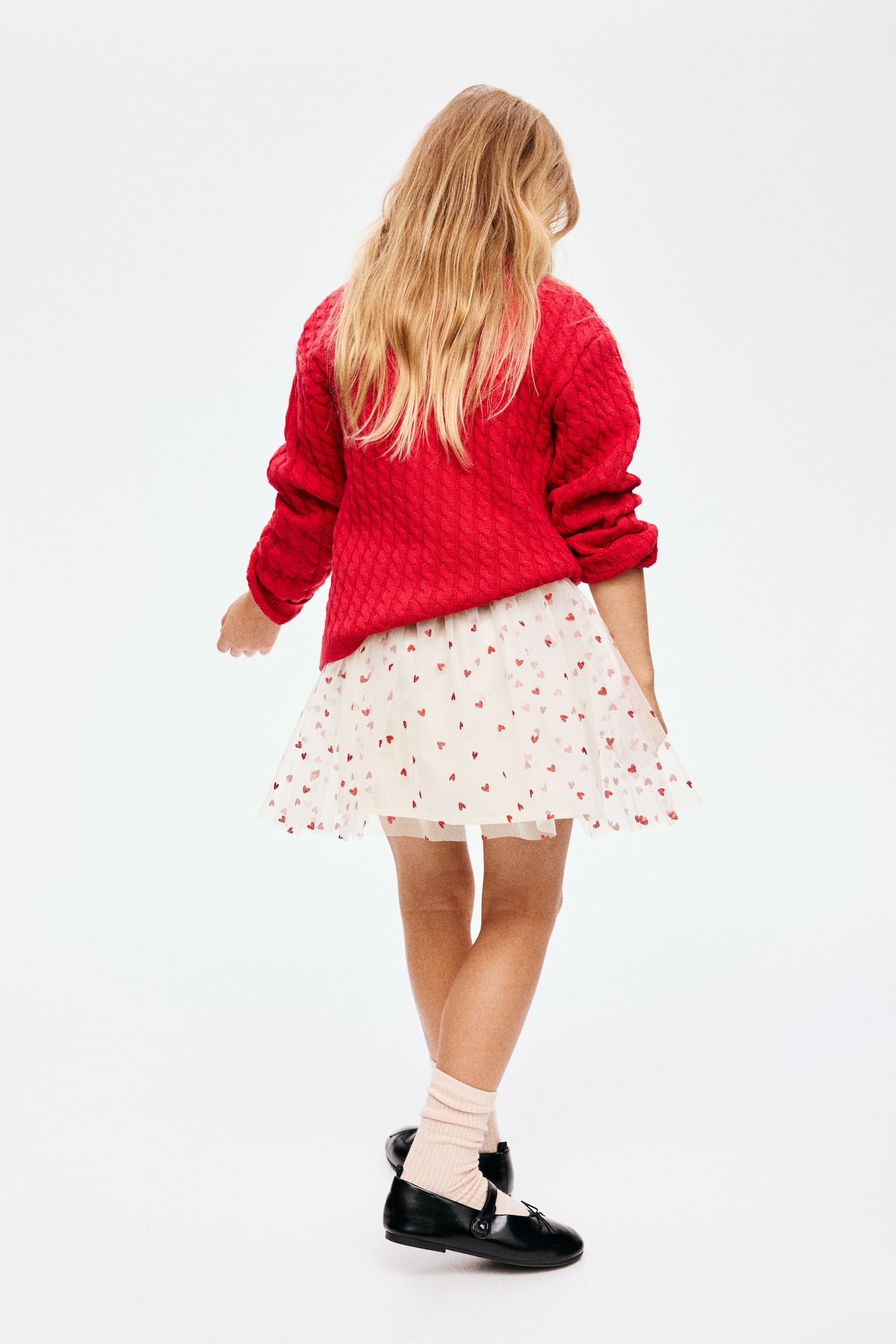 Glittery tulle skirt - White/Hearts/Coral pink/Glittery - 6