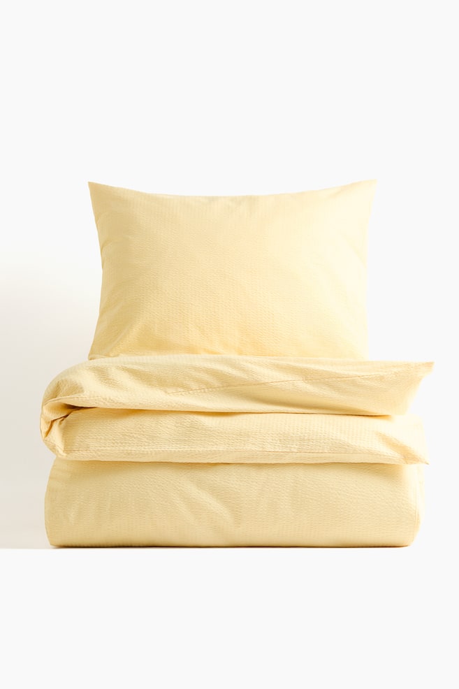 Seersucker Twin Duvet Cover Set - Light yellow/Light blue/Light beige/Light dusty green/White/Dark beige/Light dusty blue - 1