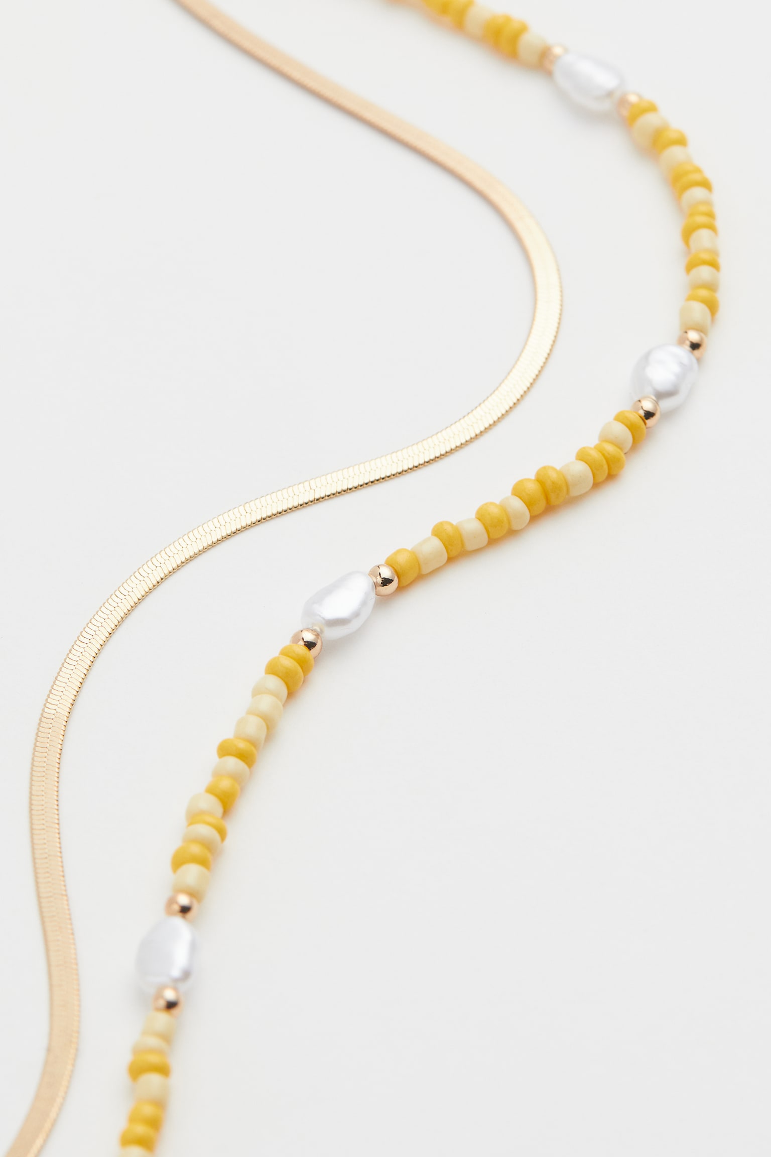 Double Strand Necklace - Yellow/Gold colour/Gold colour/White/Gold colour/Green - 2