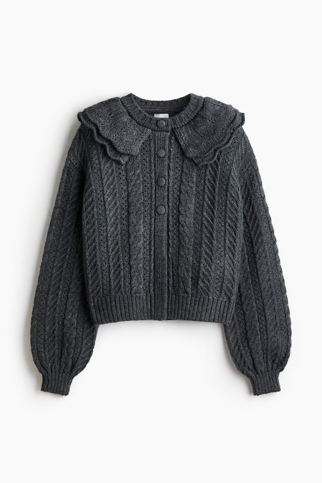 Collared cable-knit cardigan - Dark grey - 1