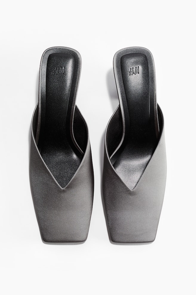 Mules en satin avec talon conique - Gris - 1