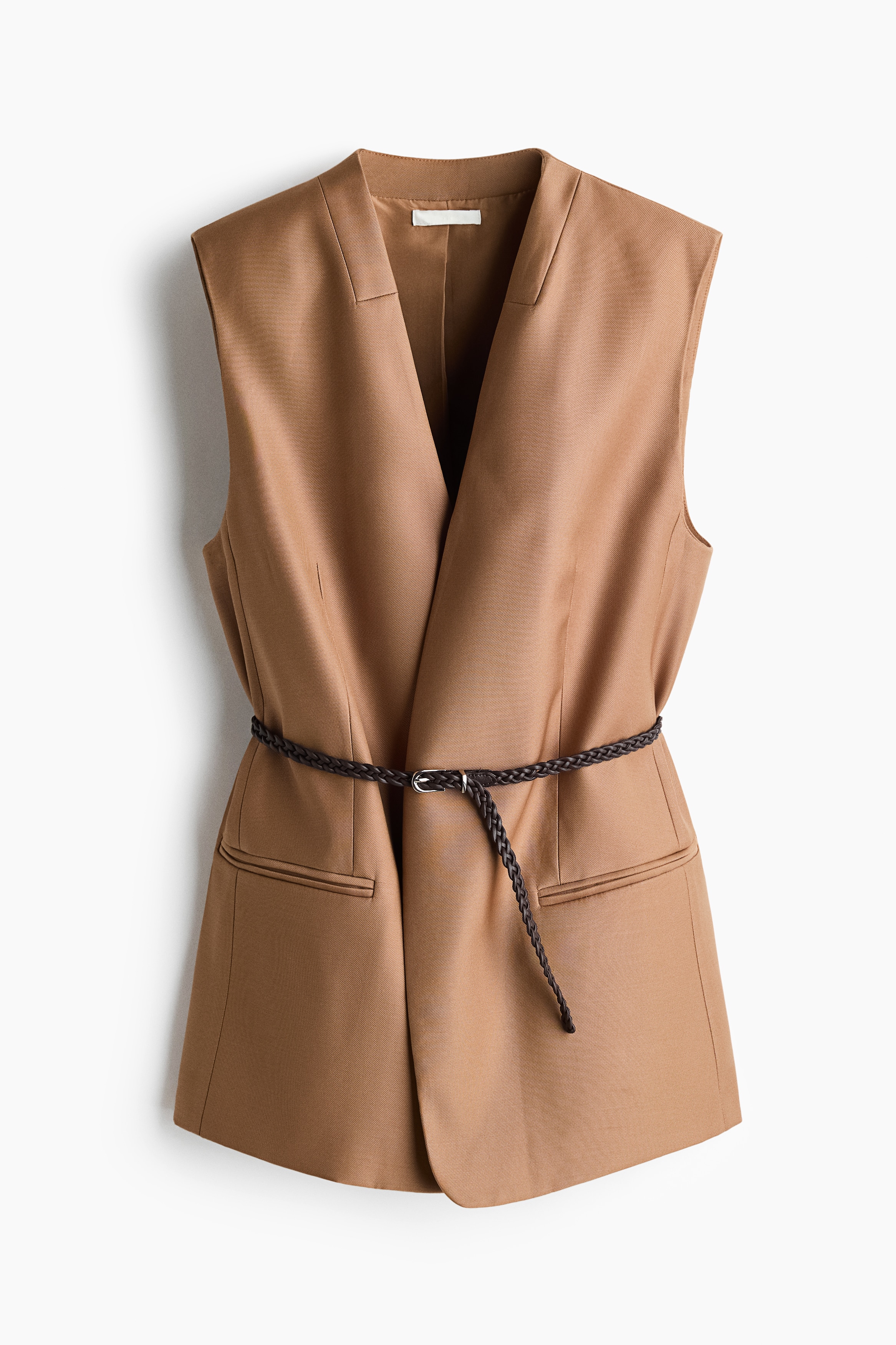 Chaleco de satín con cinturón - Beige oscuro