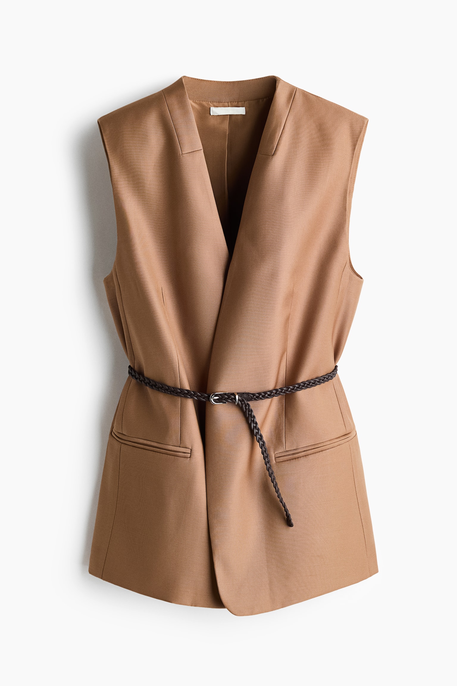 Женский жилет H&M Belted Satin Vest, цвет: Тёмный бежевый — фото 1