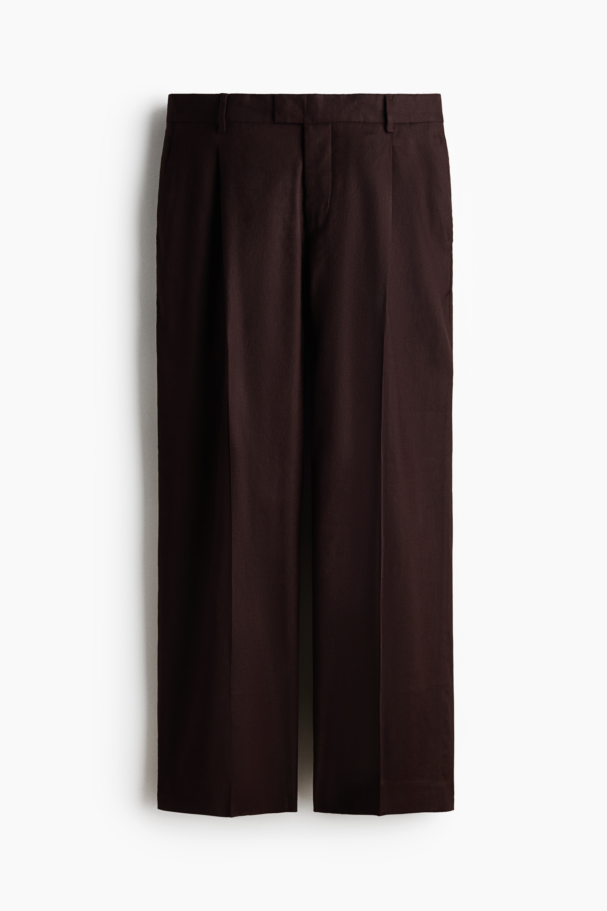 Dressad byxa i linmix Relaxed Fit - Mörkbrun