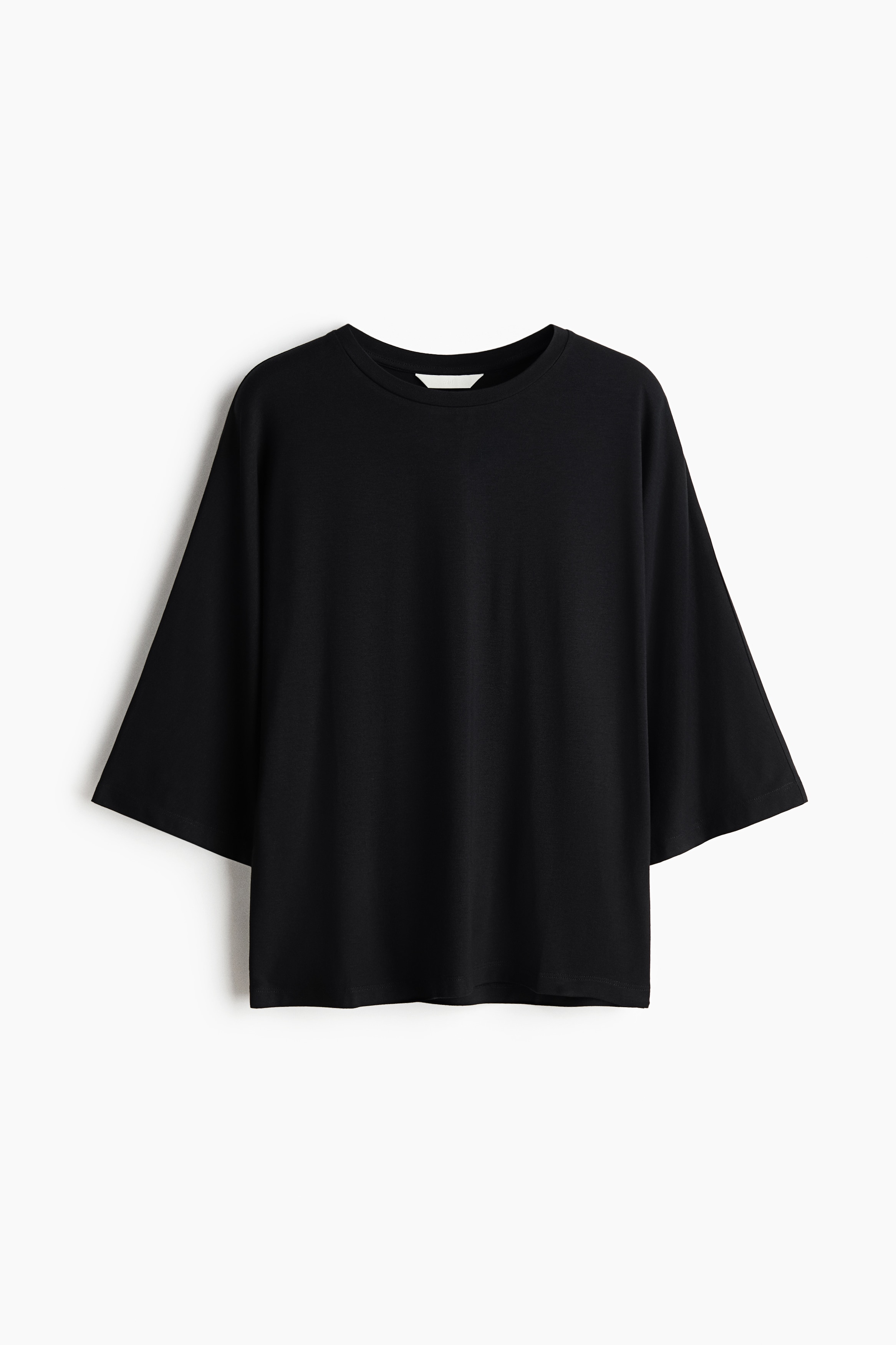 Geripptes Shirt mit Fledermausärmeln - Schwarz