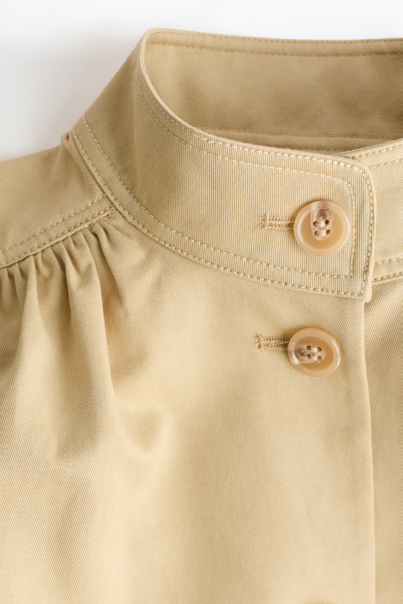 Саржева куртка із рукавами-буфами - Бежевий/Темно-коричневий/Блакитний денім - 3