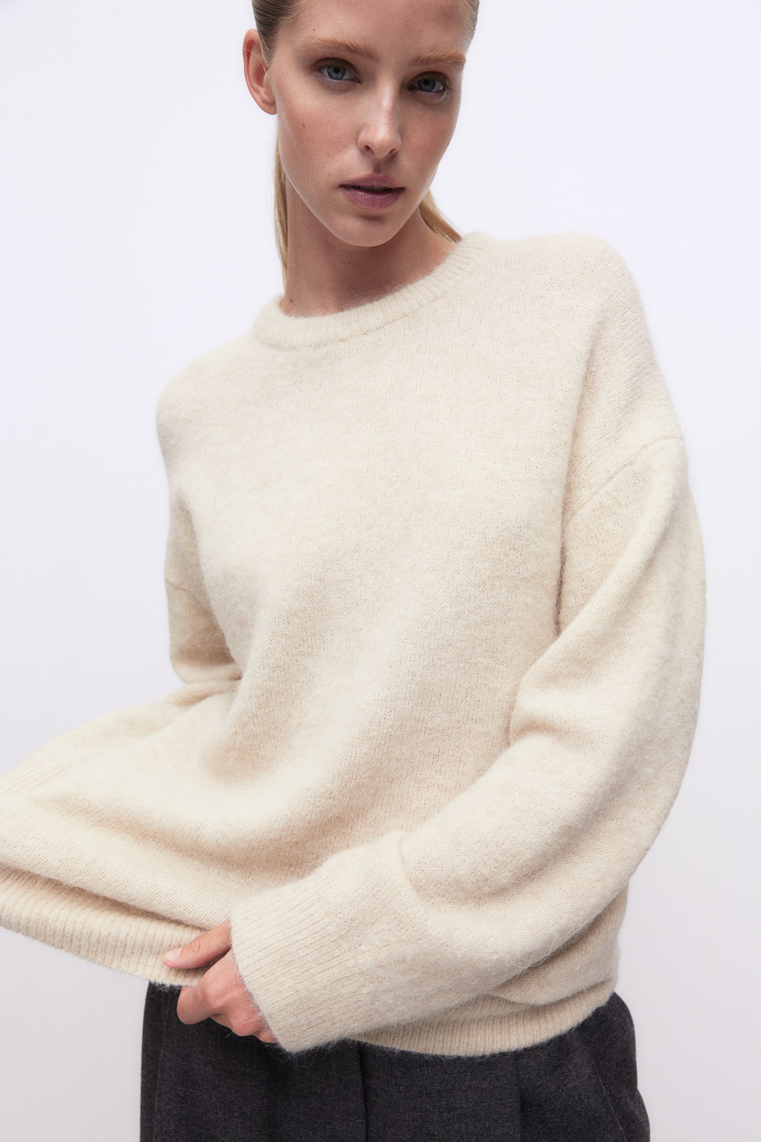 Oversized alpaca-blend jumper - Light beige/Light khaki green/Dark grey marl - 1