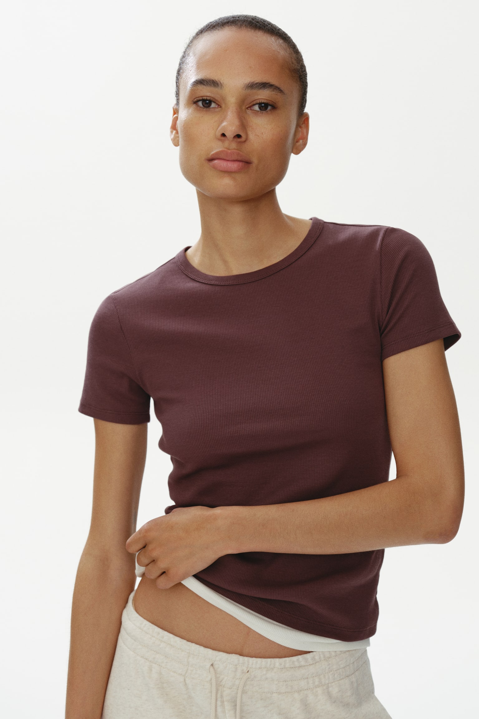 Ribbed T-Shirt - Dusty purple/White/White/striped/Black/Gray melange/Light beige/Dark gray/Dark gray/Gray melange/Dark taupe - 1