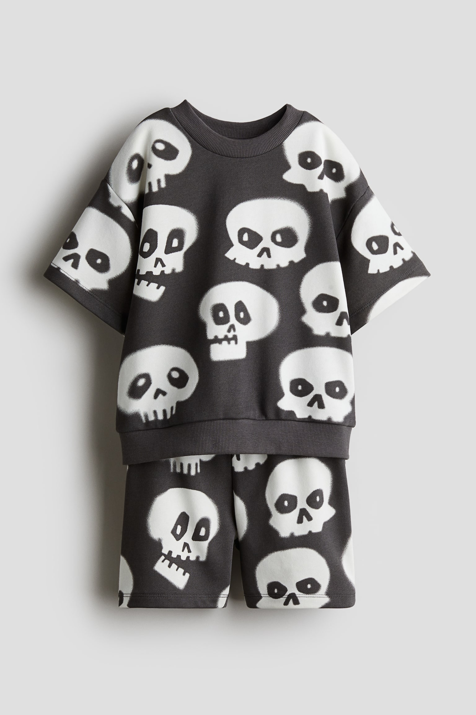 2-piece patterned sweatshirt set - Dark grey/Skulls - 1