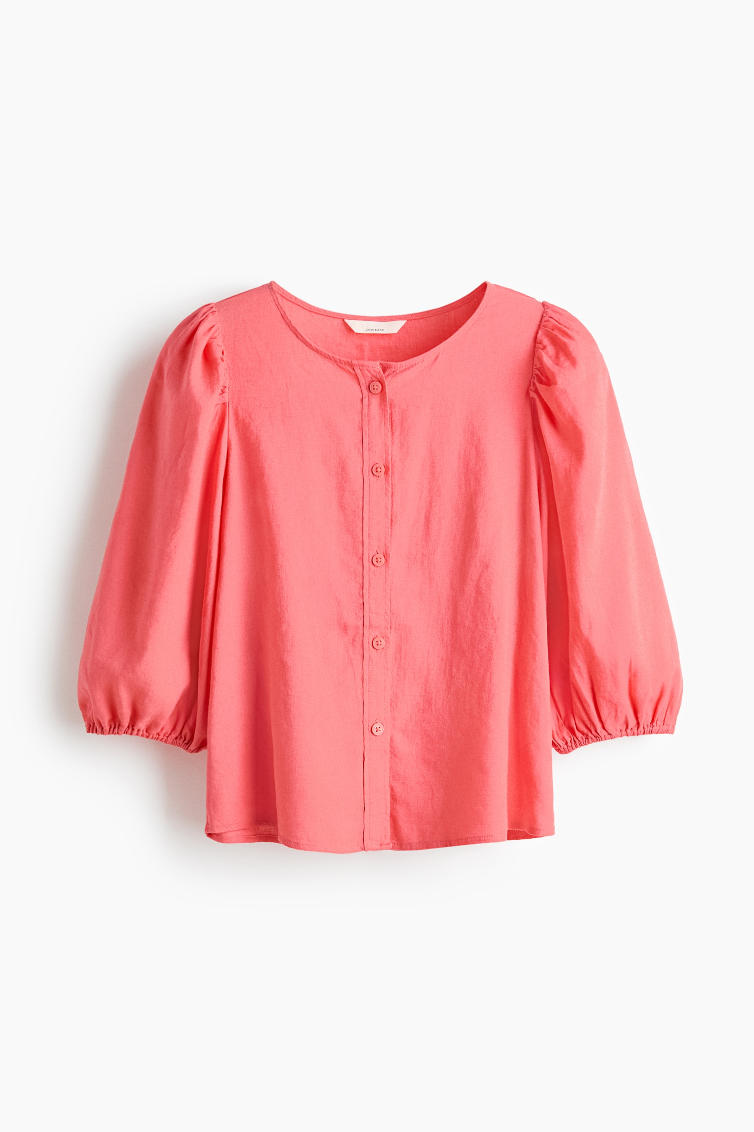Balloon-sleeved linen-blend blouse - Pink/Red