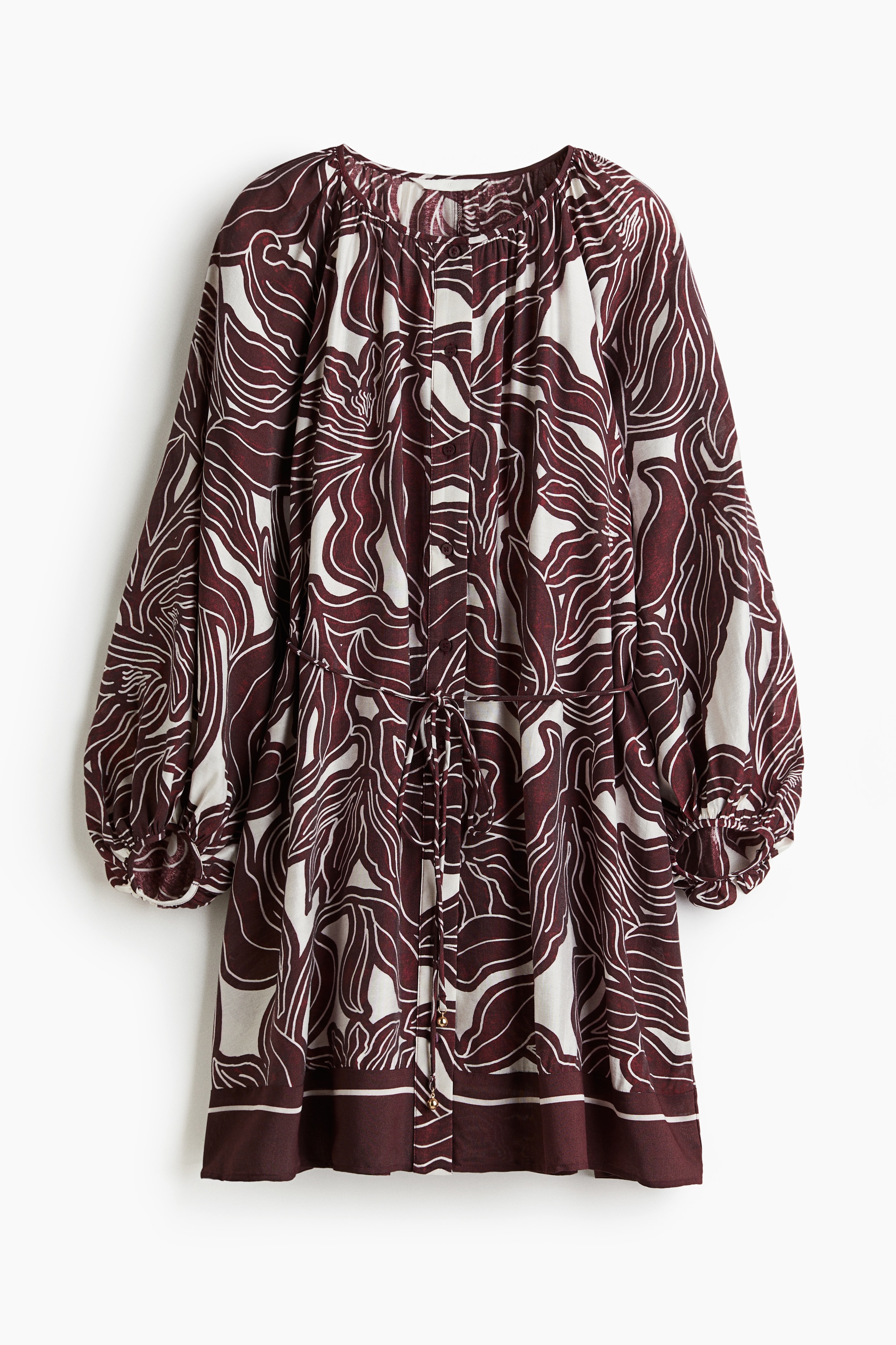 Rochie supradimensionată cu cordon - Alb/motiv floral bordo/Bej-deschis/flori/Verde-închis/Negru/flori