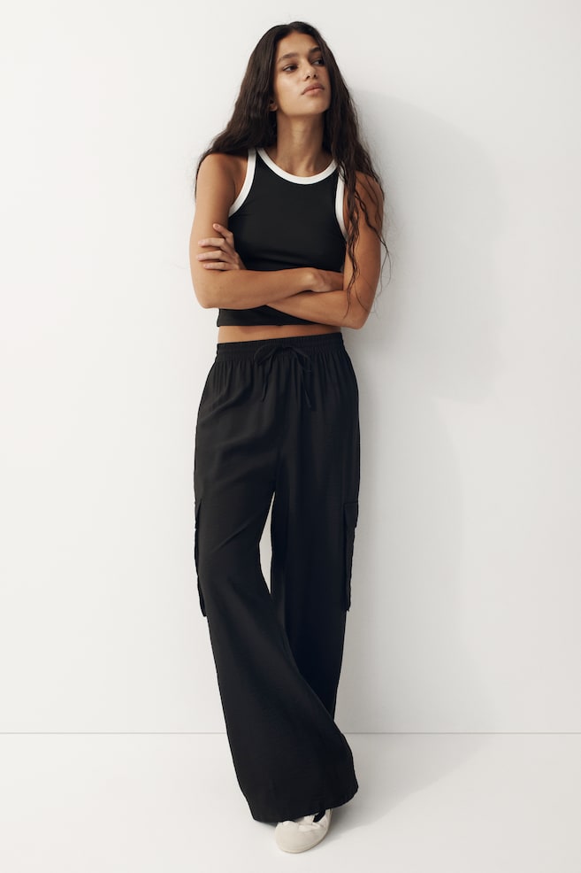 Pantalón cargo ancho - Negro/Verde caqui/Café oscuro - 3