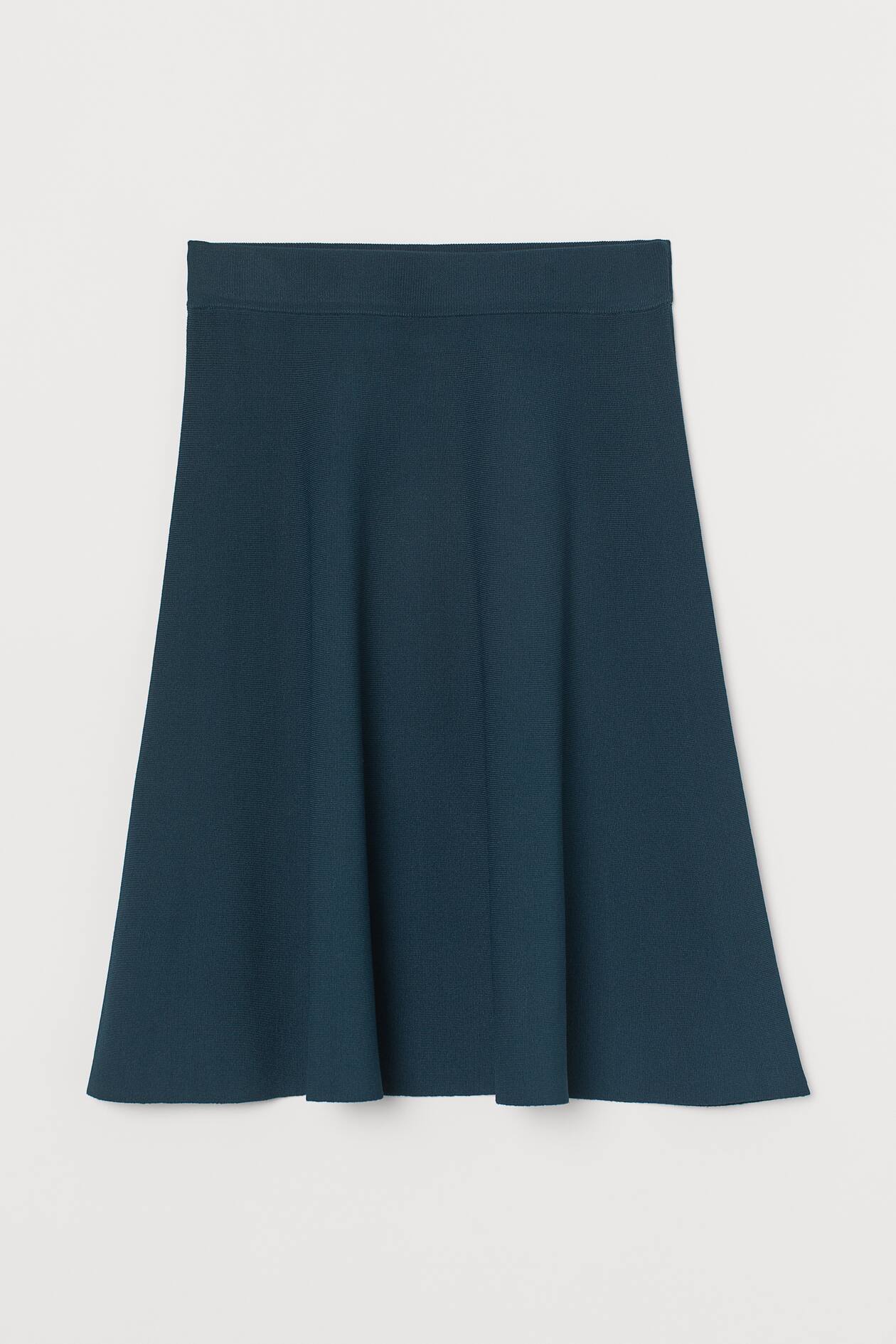 Fine-knit skirt - Regular waist - Short - Petrol - Ladies | H&M GB