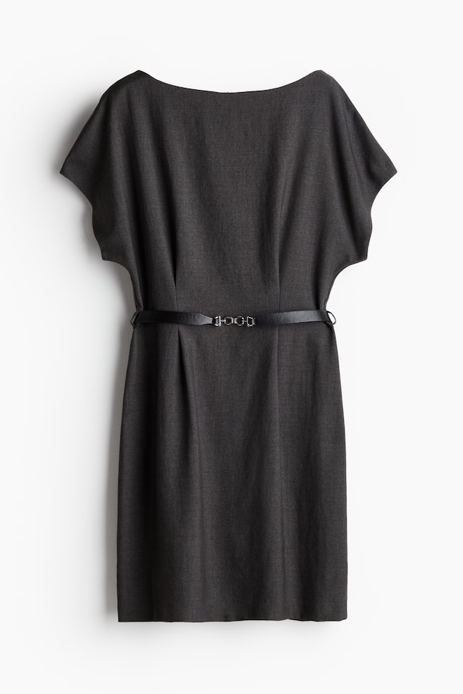 Belted Dress - Dark grey - 1