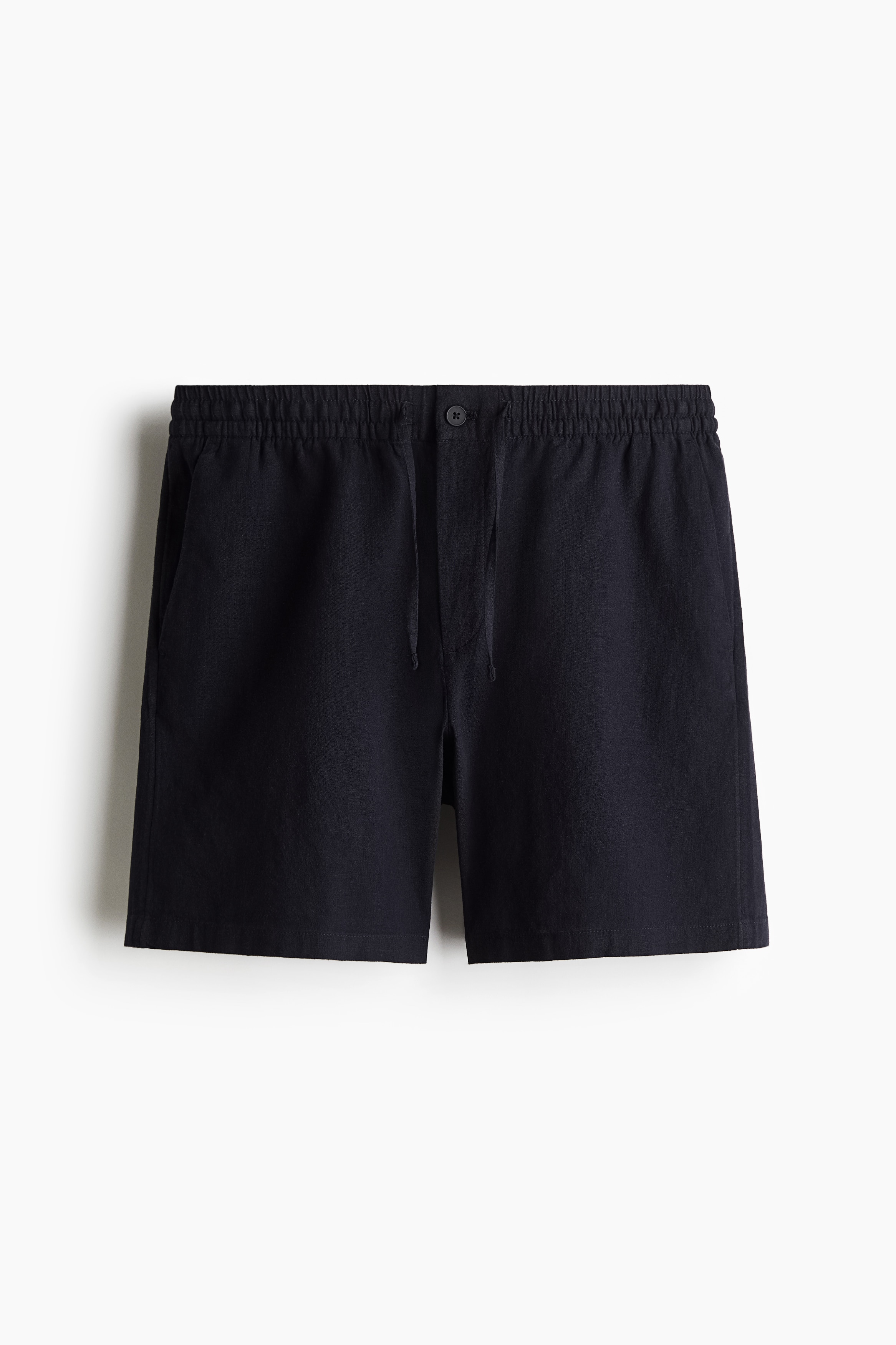 Calções em mistura de linho Regular Fit - Azul marinho/Creme/Branco