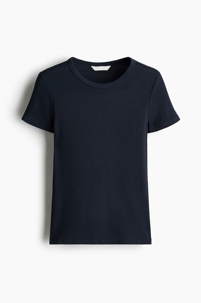 Ribbed T-Shirt - Navy blue/Dark taupe/Gray melange/Dark gray/White/striped/White/Light turquoise/Light beige/Light dusty pink/Black - 1
