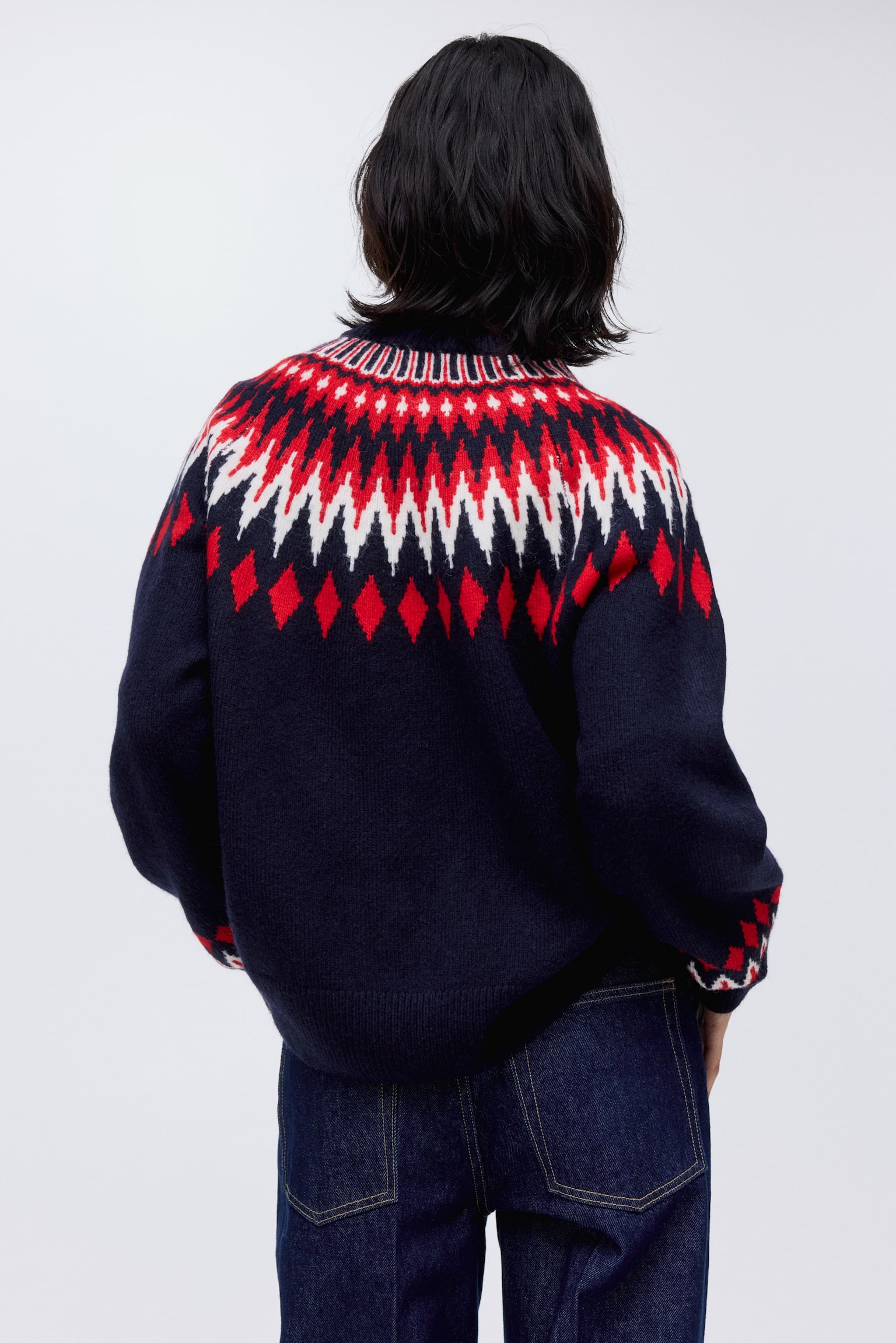 Jacquard-knit jumper - Navy blue/Patterned/Dark beige/Patterned/Cream/Patterned - 3