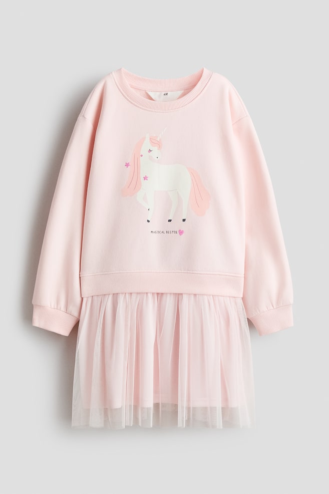 Sweatshirt Dress with Tulle Skirt - Light pink/unicorn/Dark gray/New York - 1