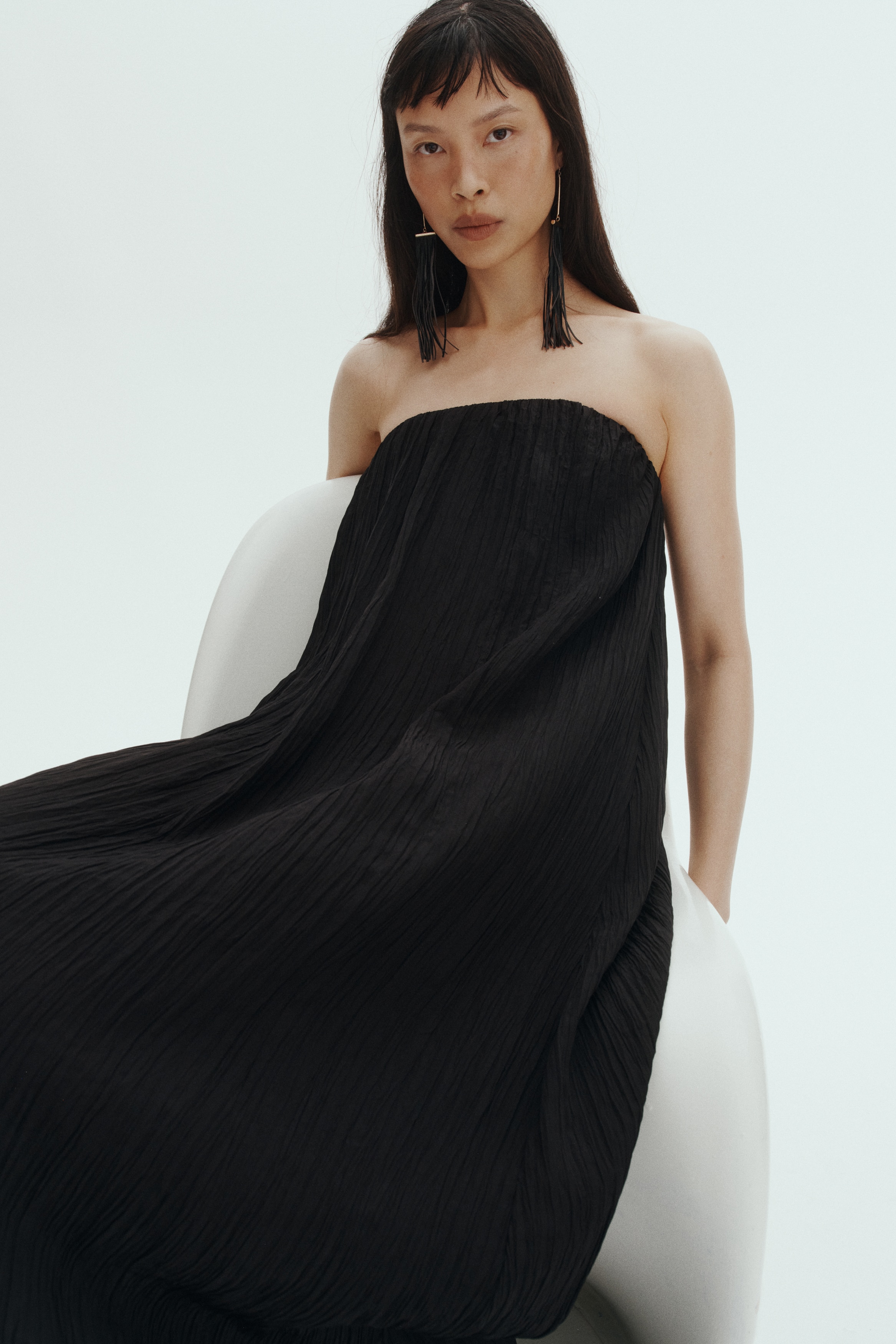 Ladies - Black Crinkled Bandeau Dress - Size: XXL - H&M