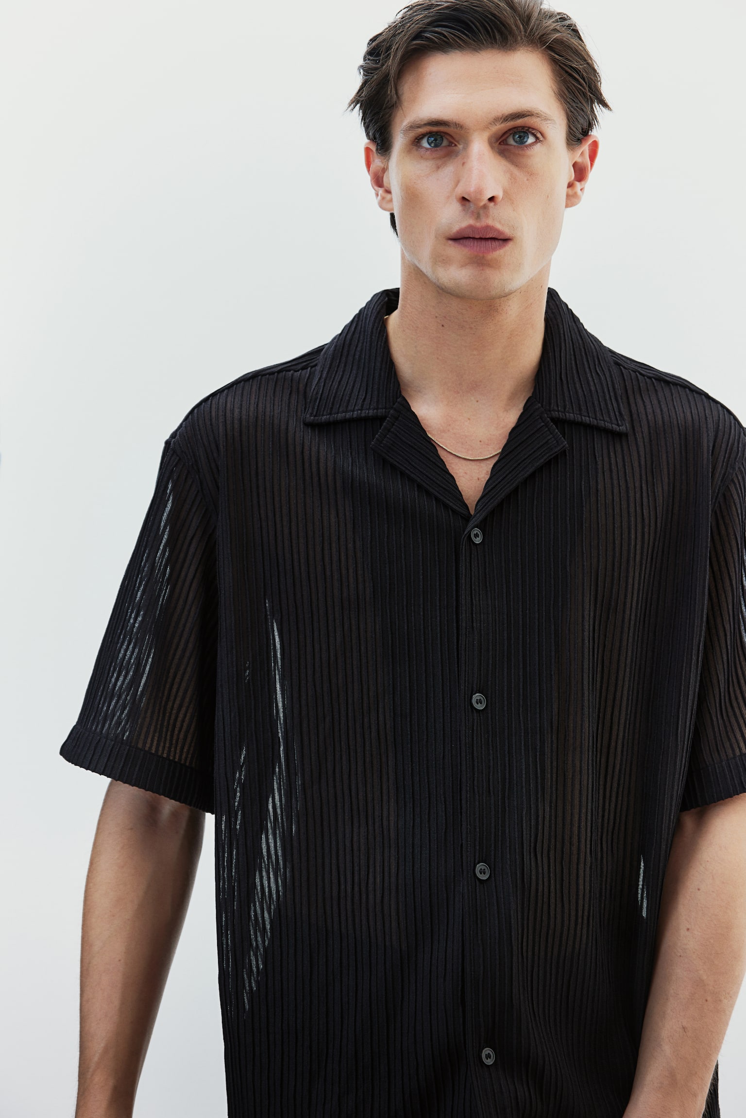 Loose Fit Textured resort shirt - Black - 7