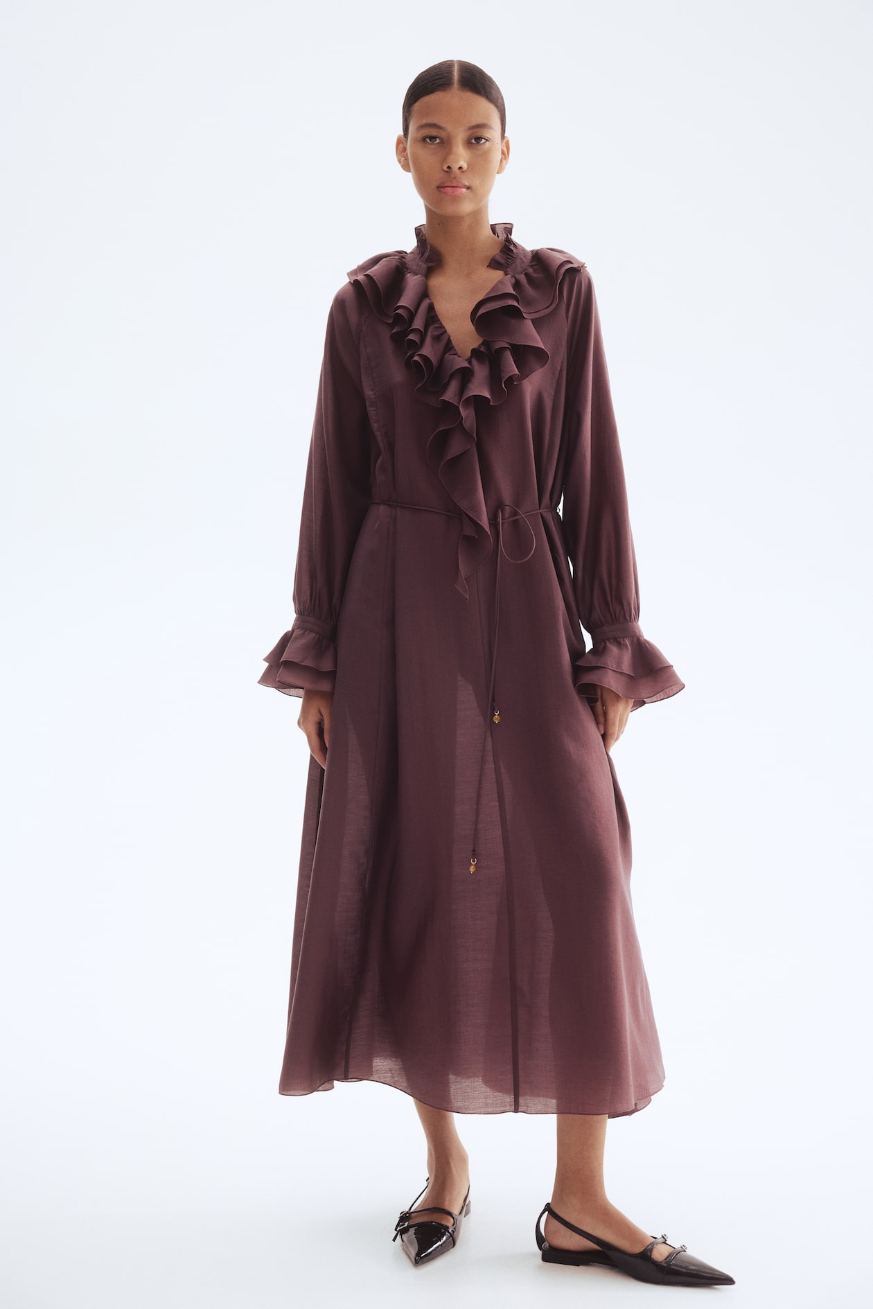 Women's Dark brown Ruffled Dress | H&M PH