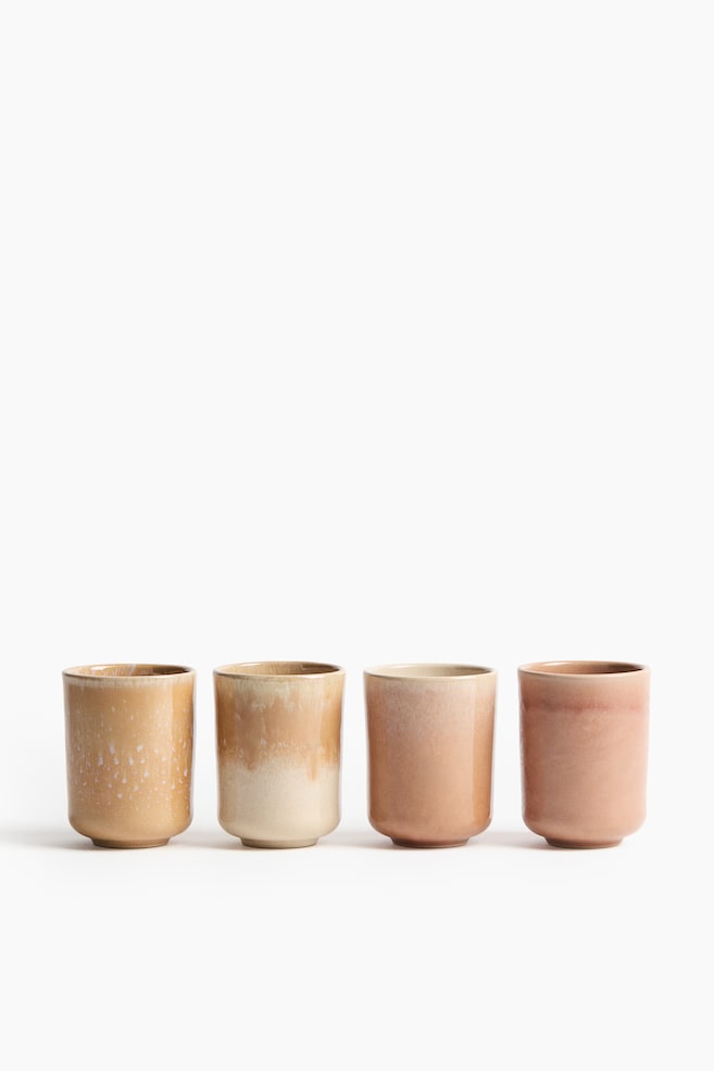 4-Pack Stoneware Mugs - Orange/Dark brown/beige/Dusty blue/navy blue/Dusty pink/pale pink - 1