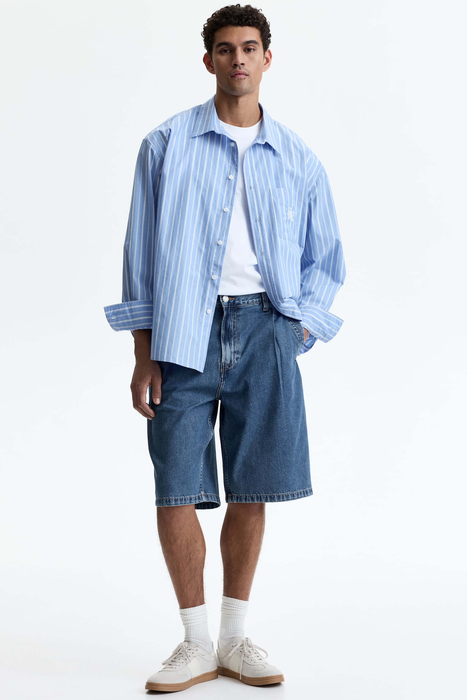 Baggy pleated denim shorts - Dark denim blue/Dark denim blue - 1