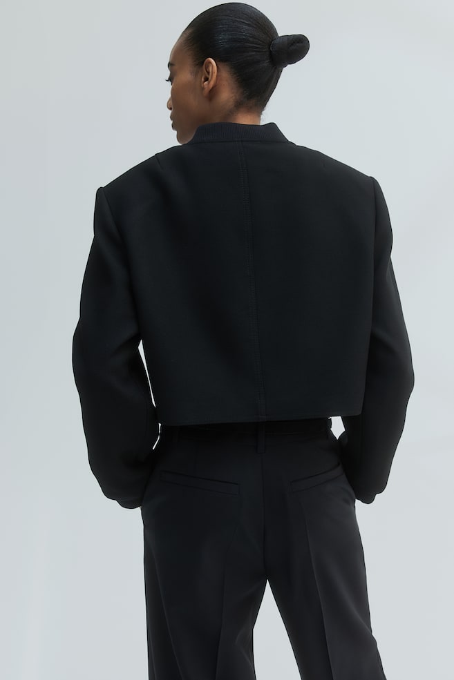 Short shoulder-pad jacket - Black/Dark khaki green/Light beige - 4