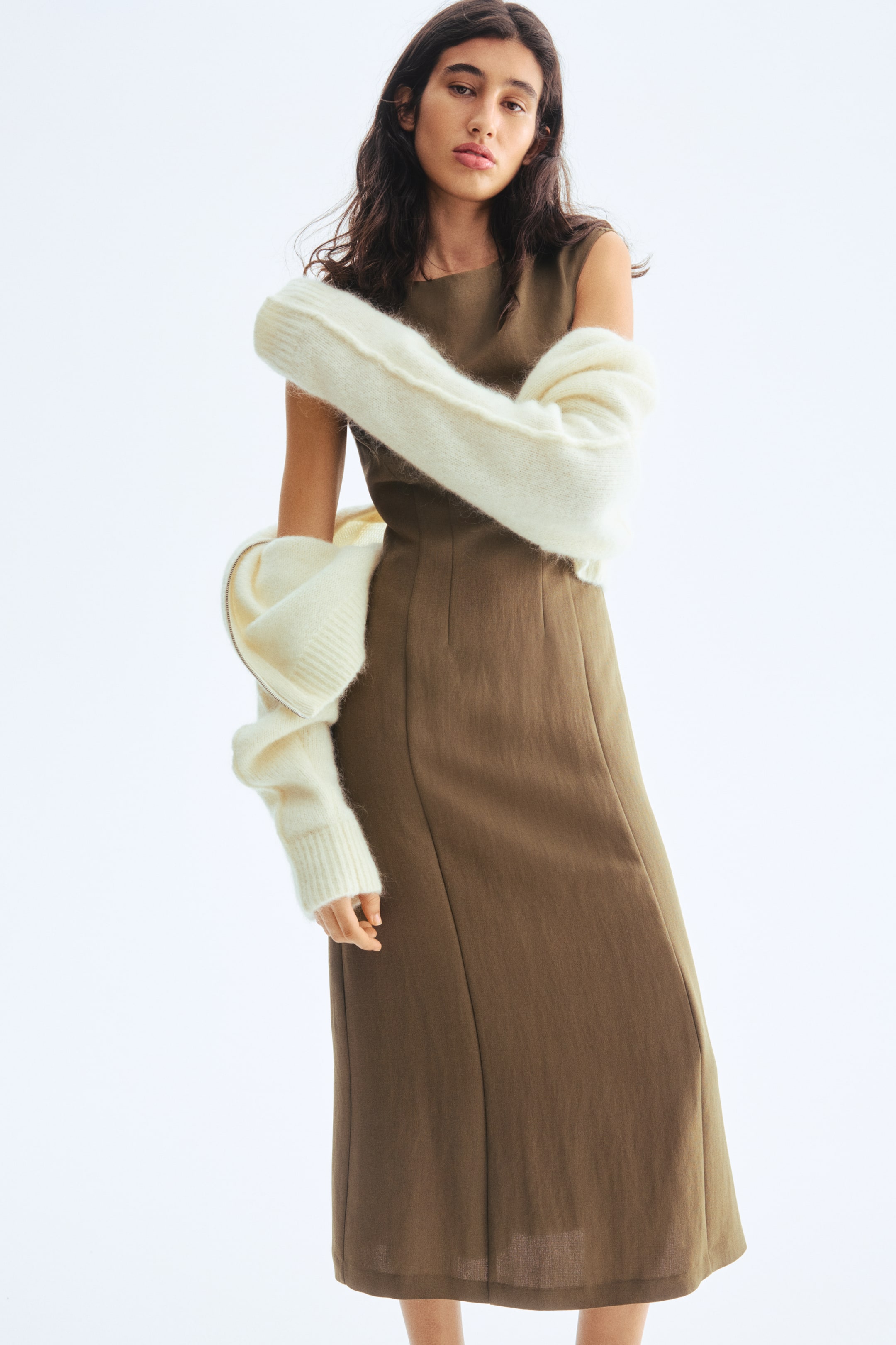 View larger image: Waisted sleeveless dress - Dark khaki green - Ladies | H&M IN 1