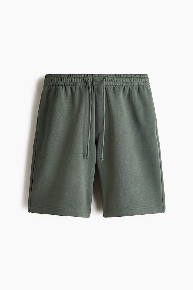 Relaxed-Fit Cotton Shorts - Dark dusty green/Light gray melange/Dark blue - 1