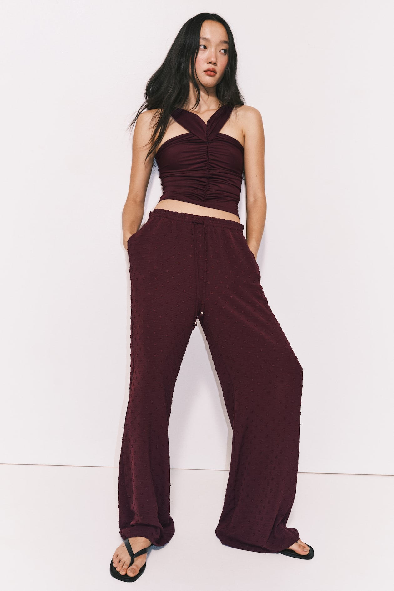 Plumeti Drawstring Pants Burgundy Ladies H&M US