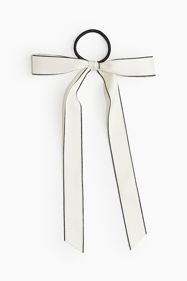 Hair Elastic with Bow - Cream/black/Light beige - 1