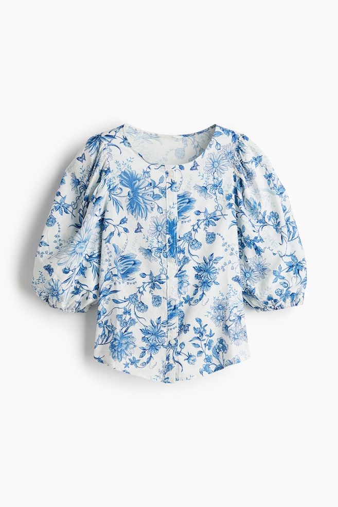 Linen Blend Blouse - White/Blue floral/White/Brown/Leopard print/White/Floral/Green/White/Leopard print/White/Floral/Black/Floral/Pink/Light blue/Stripe/Red/Light blue/White stripe/Medium blue/Floral - 1