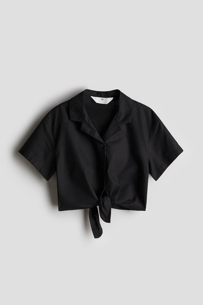 Kurzbluse mit Knotendetail - Schwarz - 1