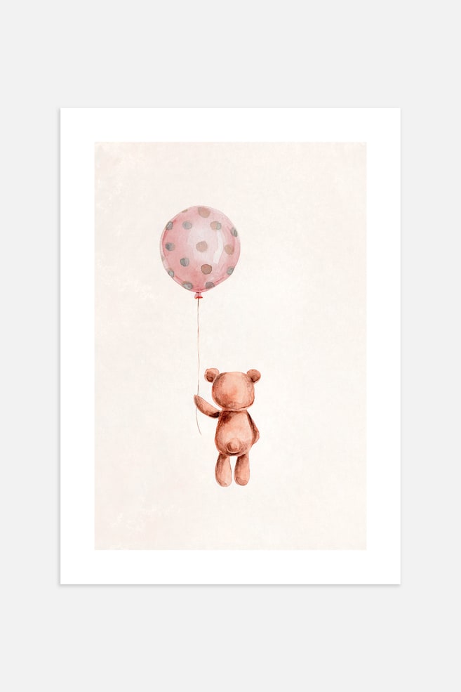 Teddy With Balloon Poster - Marron/rose - 1