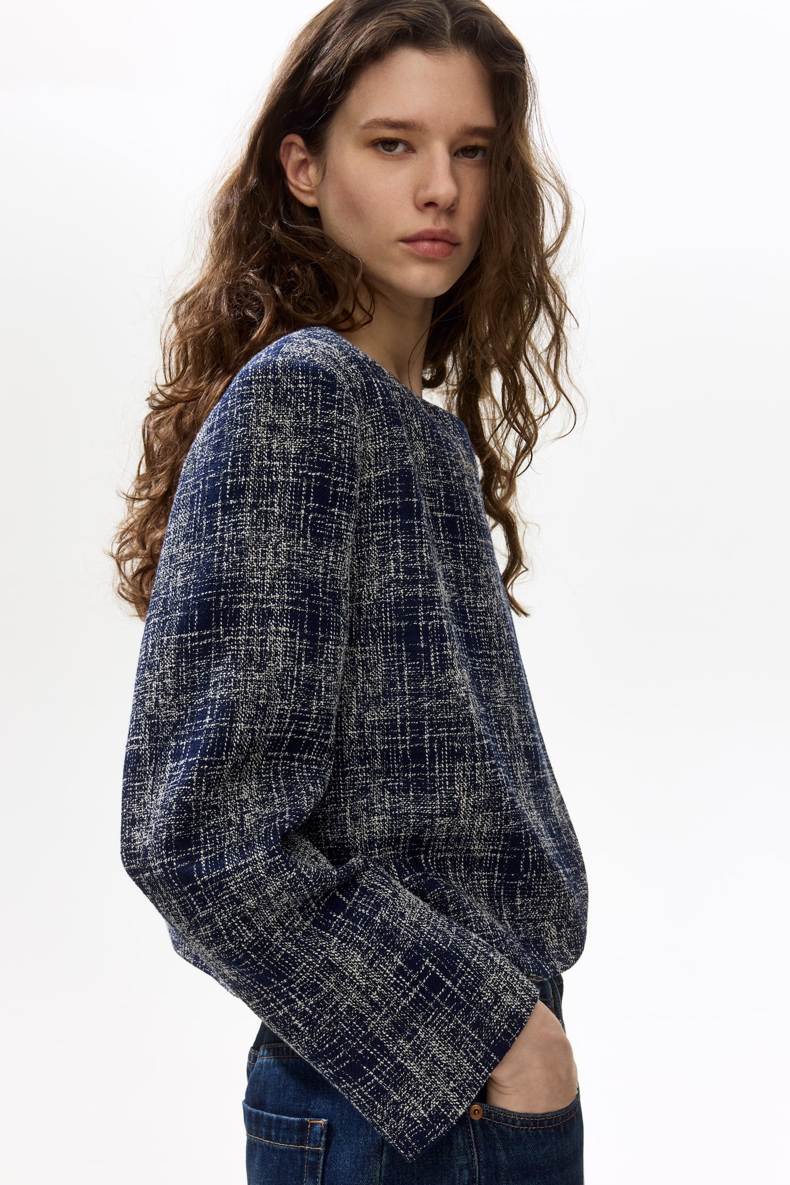 Kraagloze blazer - Donkerblauw/geruit - 3