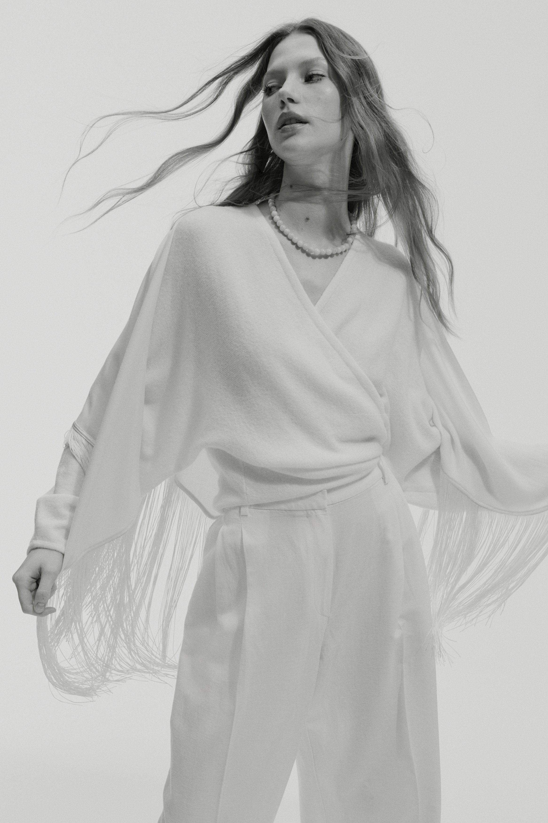 Šal s resama - Krem/Crna