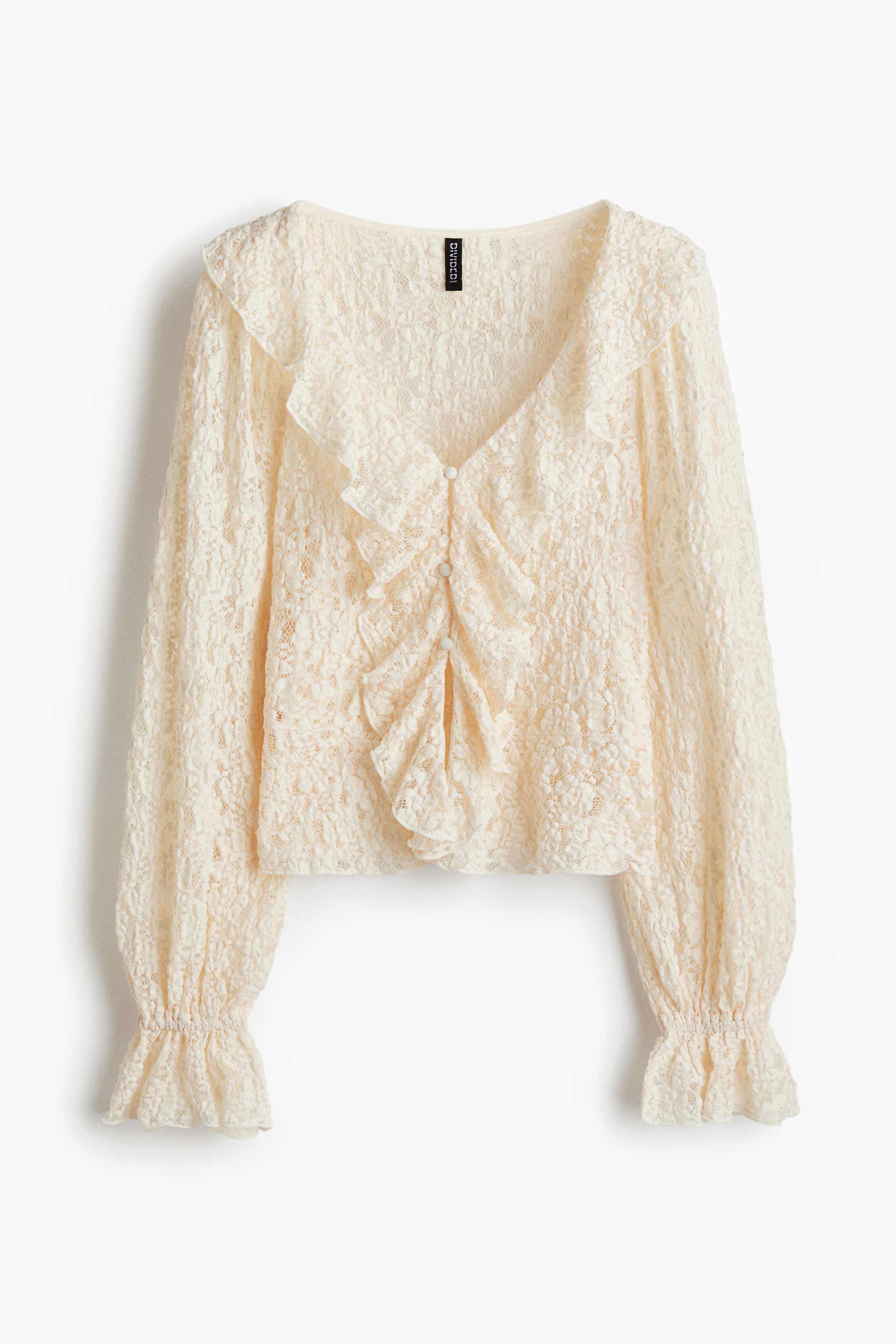 Flounced Lace Top - Cream/Black