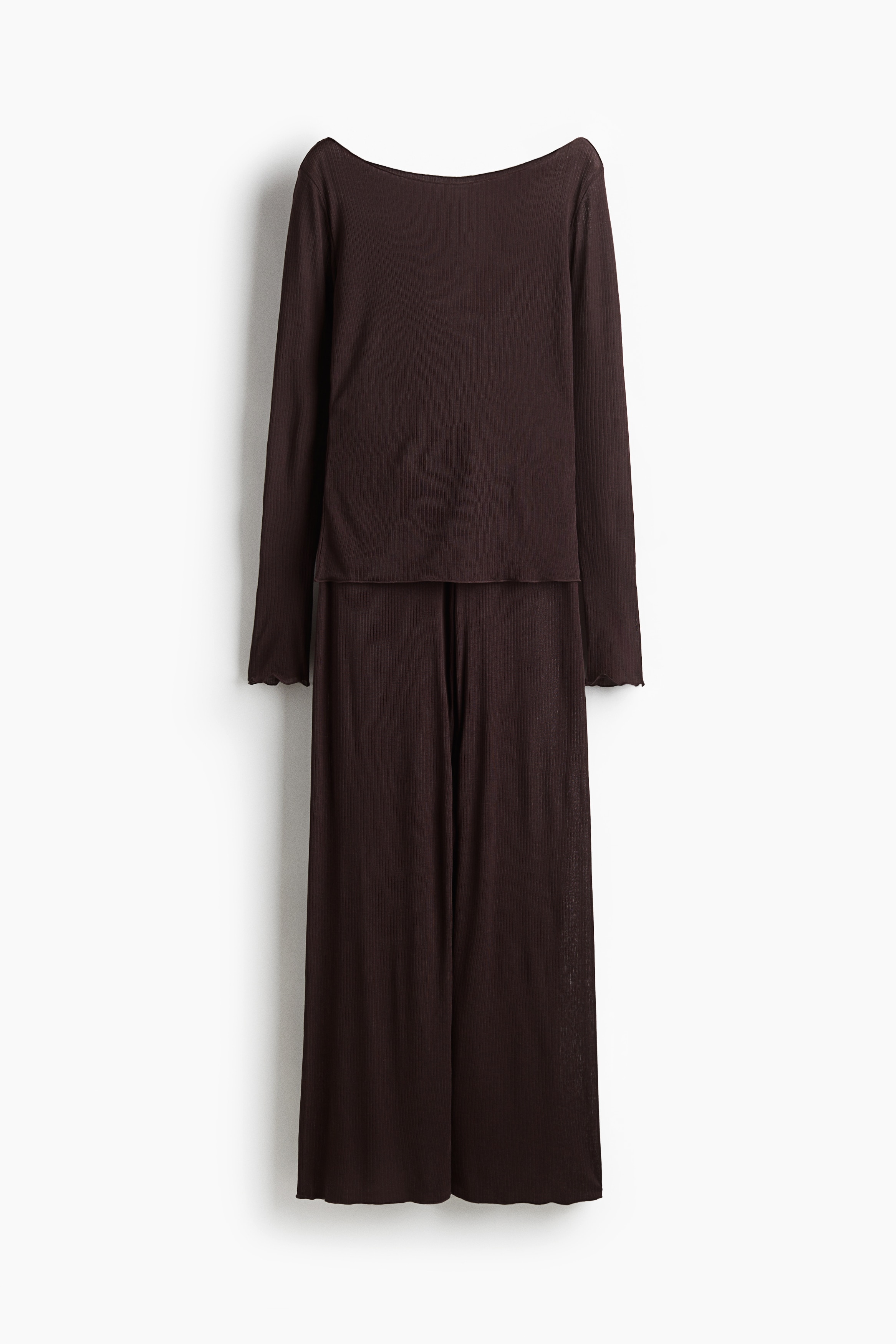 Rib Pyjama Set - Dark brown/Light beige marle/Black/Dark grey marle