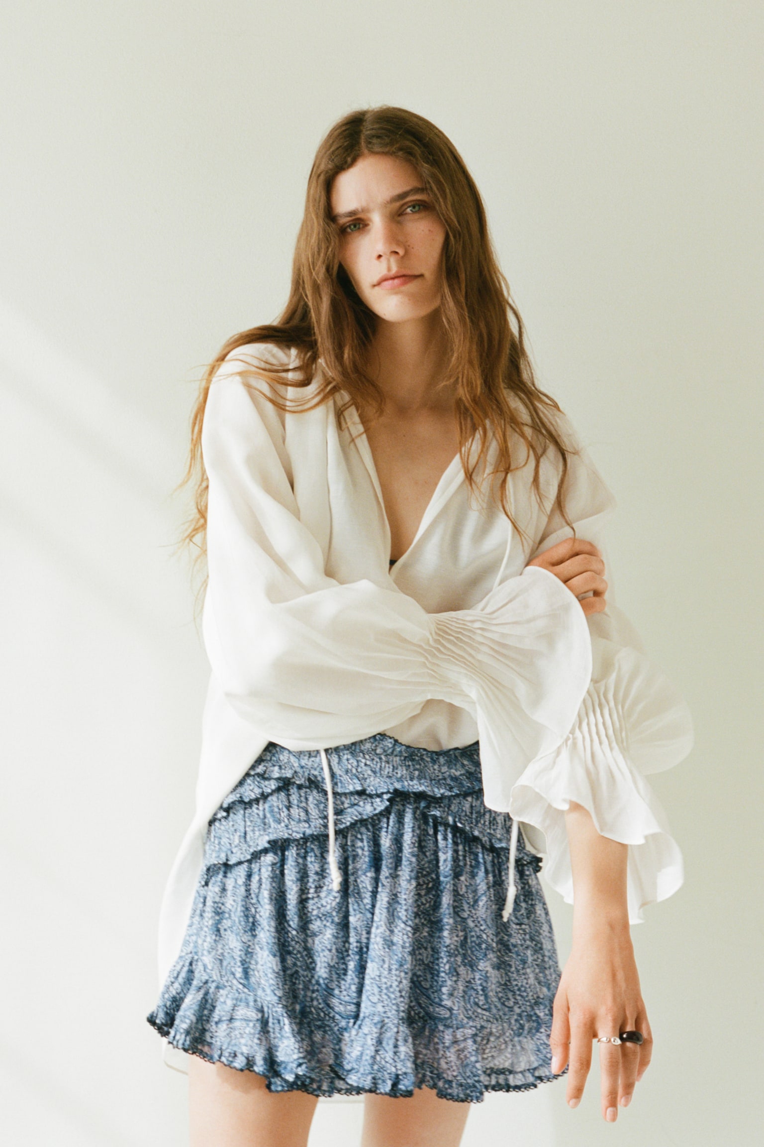 Женская юбка H&M Ruffled Cotton, цвет: Синий — фото 3