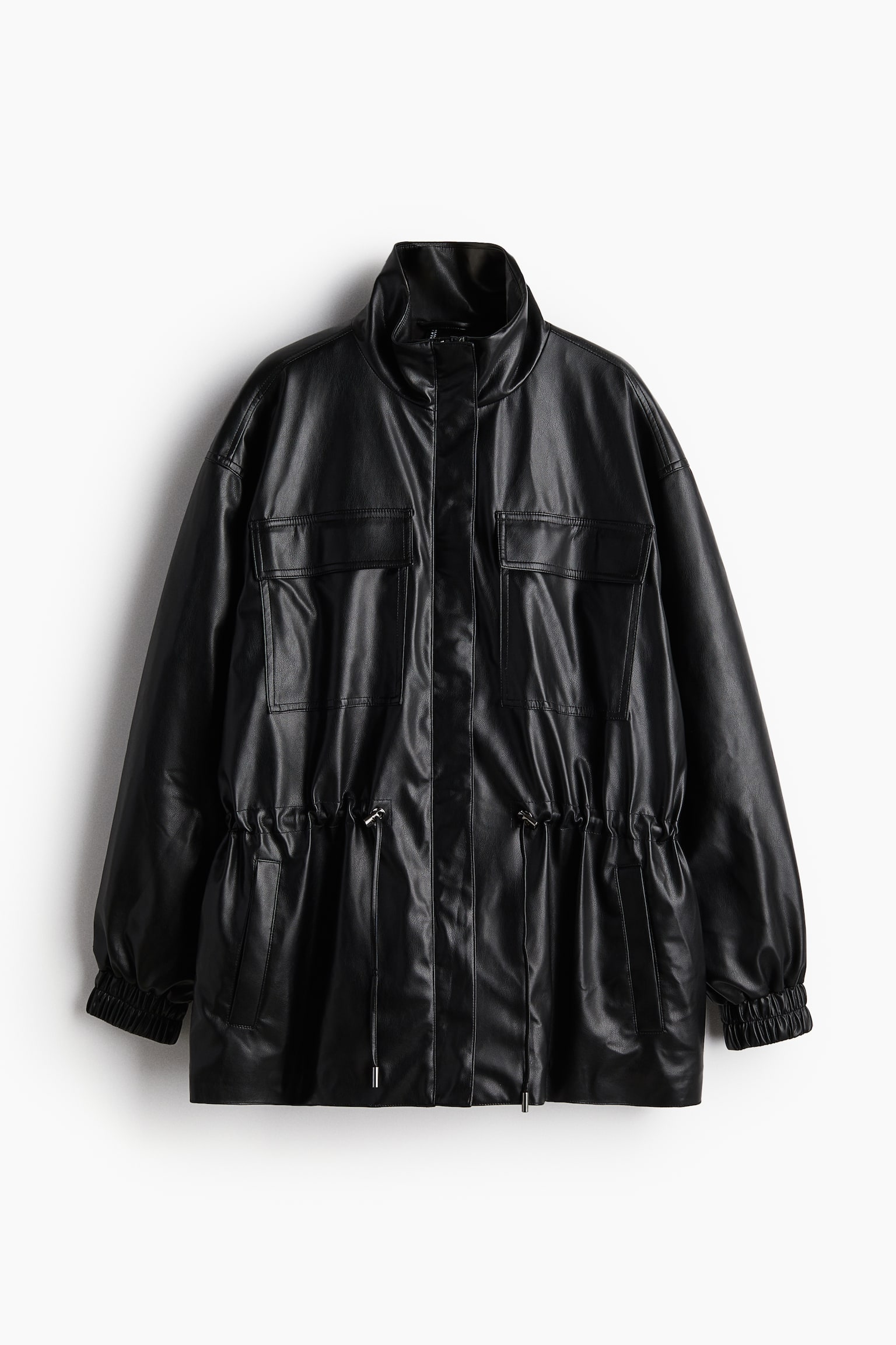 Drawstring-detail coated jacket - Black - 2